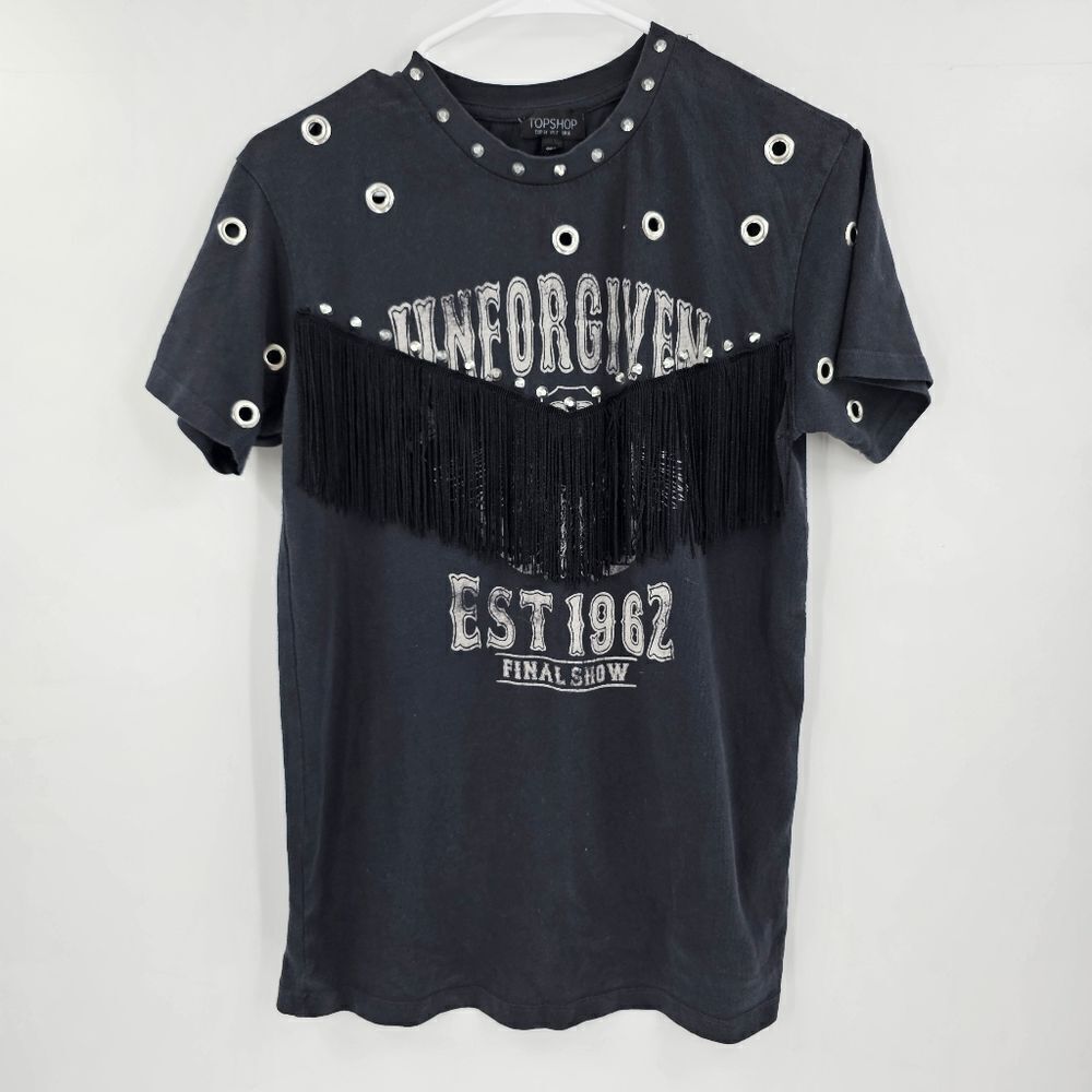 Topshop fringe small tshirt tour band tee country cowgirl Nashville chic